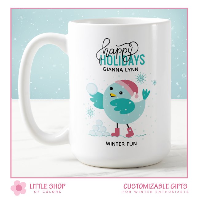 Winter Bluebird Playing Personalisiert im Schnee Kaffeetasse (Von Creator hochgeladen)