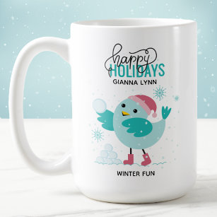 Winter Bluebird Playing Personalisiert im Schnee Kaffeetasse