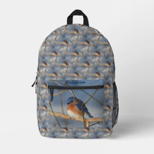 Winter Bluebird Tiermuster Personalisiert Bedruckter Rucksack