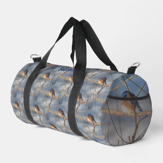 Winter Bluebird Tiermuster Personalisiert Duffle Bag (Rechte Ecke)