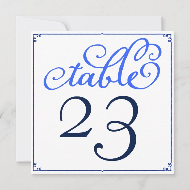 Winter Blues Calligraphy Script Tischnummer Cards (Vorderseite)