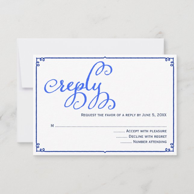 Winter Blues Calligraphy Wedding Reply Card RSVP Karte (Vorderseite)