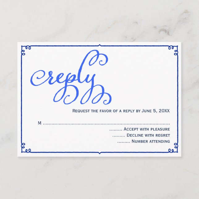 Winter Blues Calligraphy Wedding Reply Card RSVP Karte (Vorderseite)
