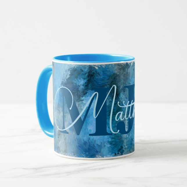 Winter Blues Impressionen Mit Monogramm Tasse (Vorderseite Links)