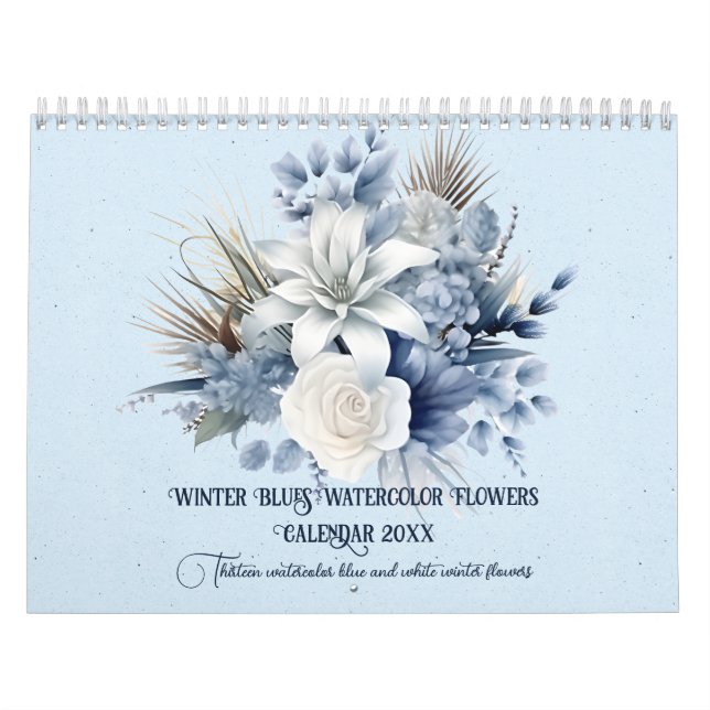 Winter Blues Watercolor Blume 20xx Kalender (Titelbild)
