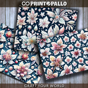 Winter-Blume auf schwarzem Grund für Entkopplung Geschenkpapier Set