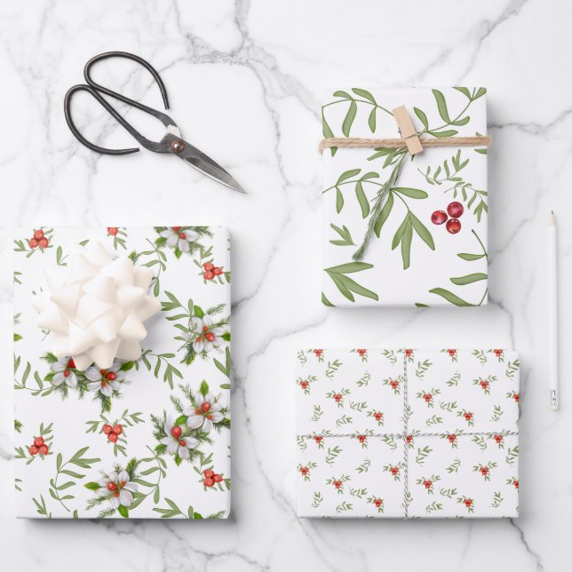 Winter-Blume, Berries und Folies Geschenkpapier Set (Vorderseite)
