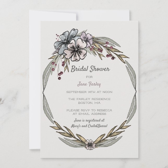 Winter Blume Brautdusche Einladung (Vorderseite)