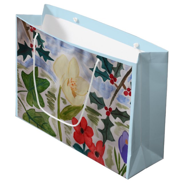 Winter Blume & Holly Große Geschenktüte (Vorderseite Schrägansicht)