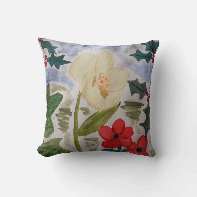 Winter Blume & Holly Kissen (Vorderseite)