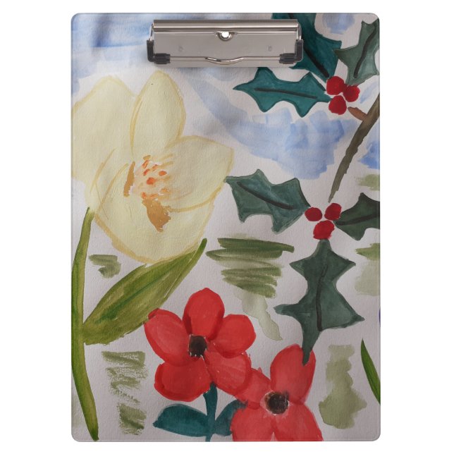 Winter Blume & Holly Klemmbrett (Vorderseite)