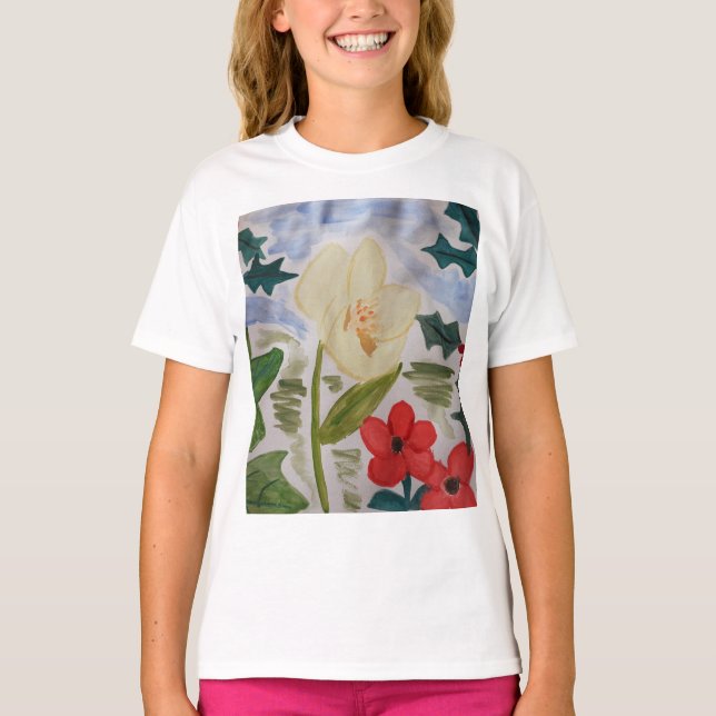 Winter Blume & Holly T-Shirt (Vorderseite)