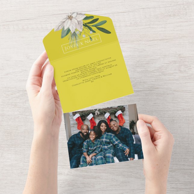 Winter Blume Joyeux Noël Elegante Weihnachtskarte All In One Einladung (Abreißen)