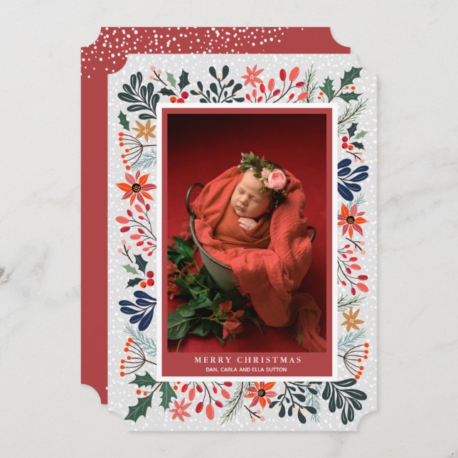 Winter Blume Kindergeburtsanktionen für Fotos Feiertagskarte (Vorne/Hinten)