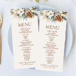 Winter Blume Pine Tree Cone Hochzeit Menükarte<br><div class="desc">Das ist ein Hochzeitsmenü für die Blume der Winterblüte.</div>