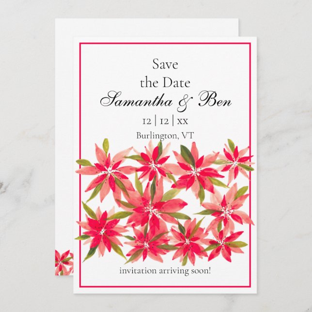 Winter Blume Poinsettia Hochzeit retten das Datum Save The Date (Vorne/Hinten)