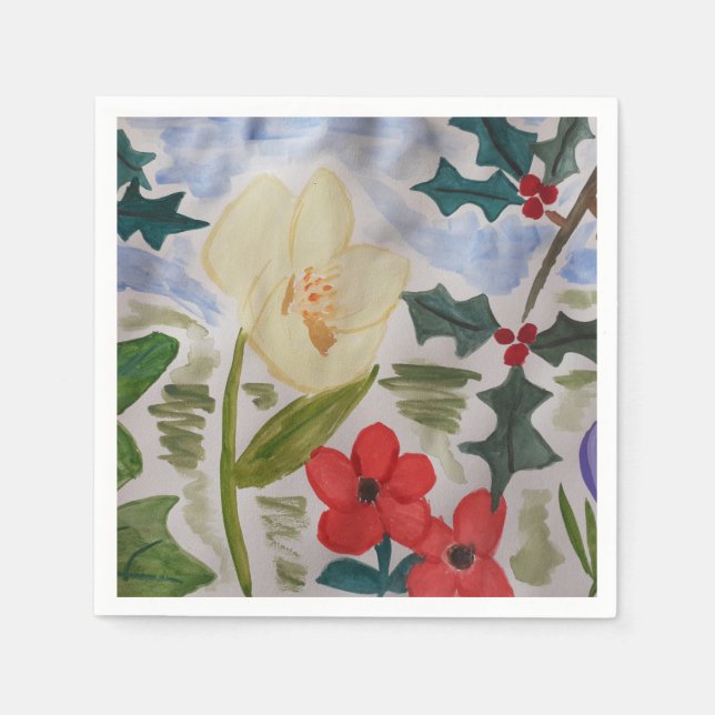 Winter-Blume und Holly Paper-Teller Serviette (Vorderseite)