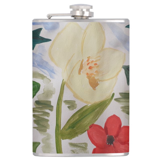 Winter Blume und Holly Vinyl Wrapped Flask Flachmann (Vorderseite)