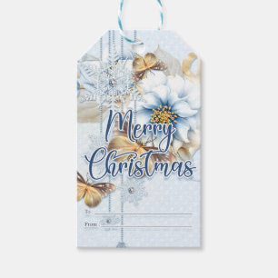 Winter Blume und Schmetterlinge frohe Weihnachten Geschenkanhänger