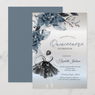 Winter-Blumen-Ballerina-Silber-Quinceanera Einladung