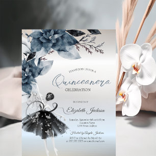 Winter-Blumen-Ballerina-Silber-Quinceanera Einladung