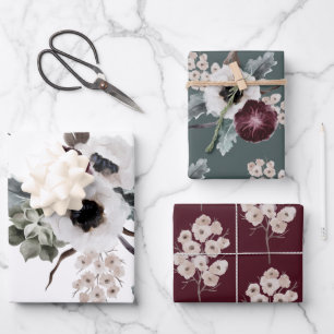 Winter-Blumen Geschenkpapier Flachblatt-Set aus 3 Set