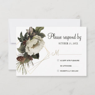 Winter Blumen Hochzeit Gold geometrisch modern RSVP Karte