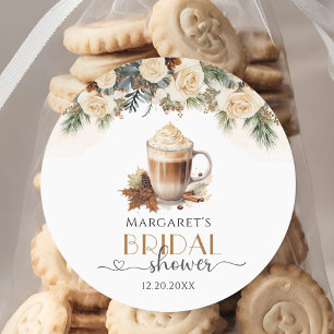 Winter-Blumen-Kaffee-Brautjungfer-Party-Runde-Aufk Runder Aufkleber