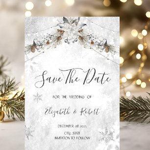 Winter-Blumen-Tannenzapfen Save The Date