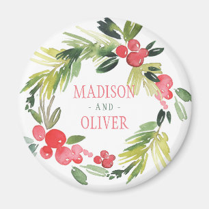 Winter-BlumenAquarell-Kranz Wedding   Magnet
