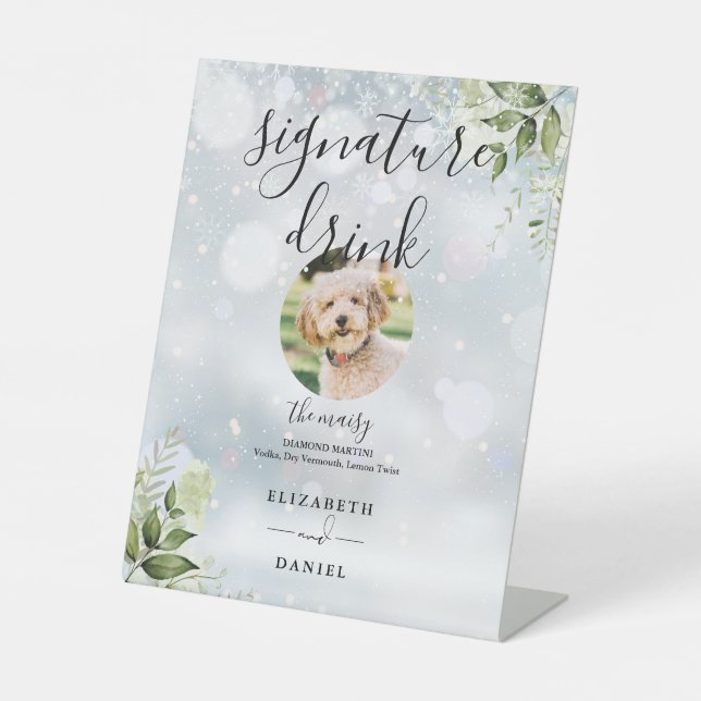 Winter Blumengrün Hochzeitstorte Unterschrift Drin Sockelschild (Vorderseite)