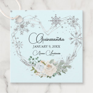 Winter Blumenherz Licht Blau Silber Quinceanera Geschenkanhänger