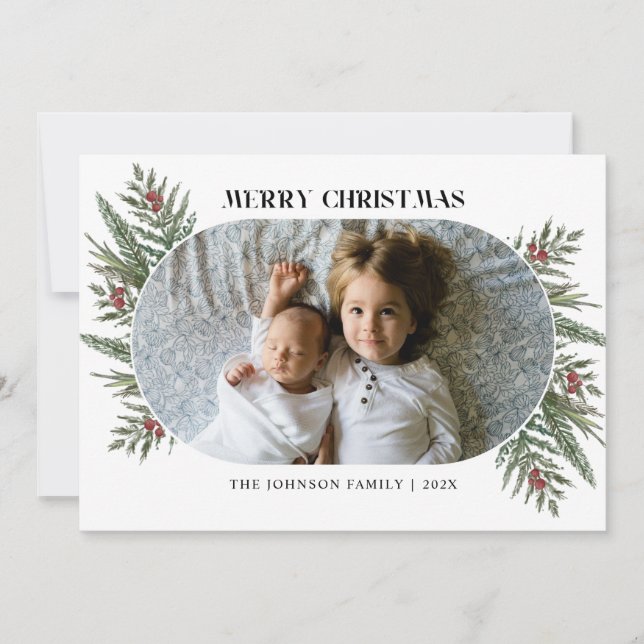 Winter Blumenkiefer und Beeren Fotokarte Dankeskarte (Vorderseite)