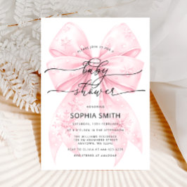 Winter Blush Pink Bow Girl Babydusche Einladung