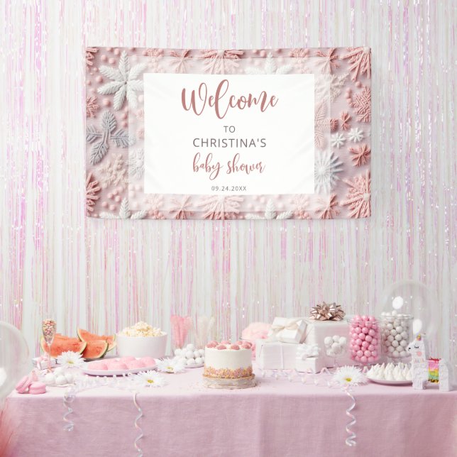 Winter Blush Pink Snowflake Babydusche Banner (Party)