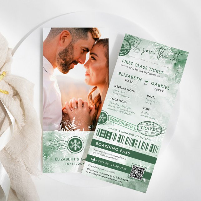 Winter Boarding Pass Hochzeit in Urlaubsort Einladung (Von Creator hochgeladen)
