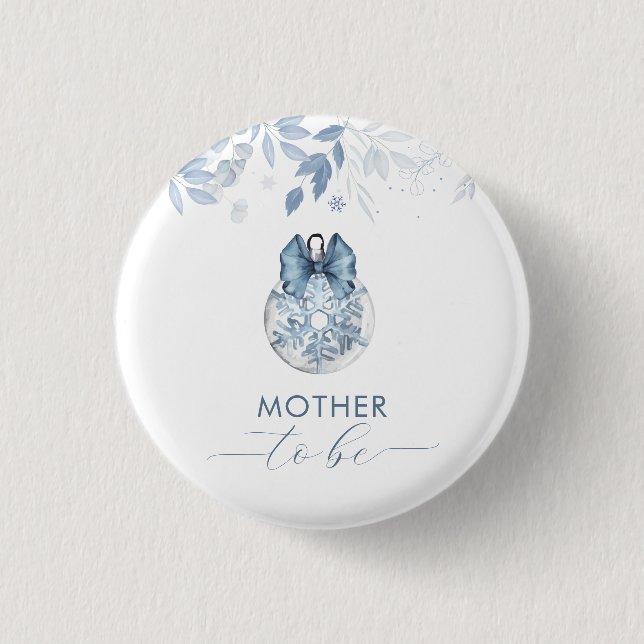 Winter-Bogen-Schneeflocke Mutter werdende Babypart Button (Vorderseite)