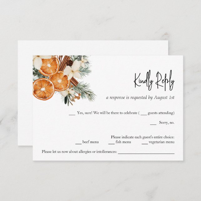 Winter Boho blumenWedding RSVP Card Einladung (Vorne/Hinten)