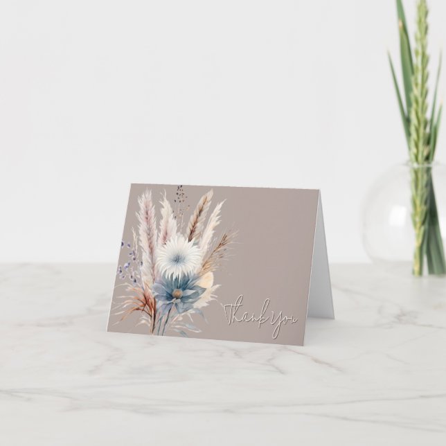 Winter Boho Floral Wedding | Beige Dankeskarte (Vorderseite)