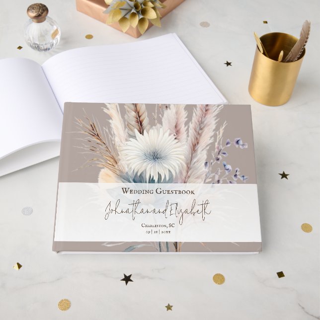 Winter Boho Floral Wedding | Beige Guest Book Gästebuch (Vorderseite Offen)