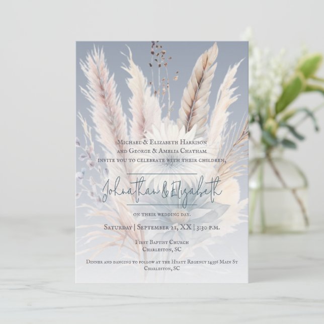 Winter Boho Floral Wedding | Blaue Einladung (Stehend Vorderseite)