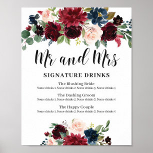 Winter Boho Floral Wedding Signature Drinks Zeiche Poster