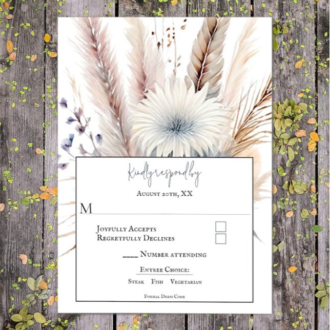 Winter Boho Floral Wedding | Weiß RSVP Karte (White Winter Boho Floral Wedding RSVP Card)