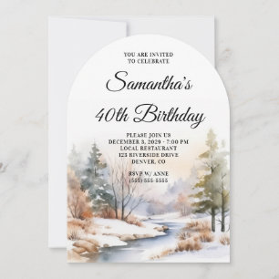 Winter Boho Forest Watercolor Foto 40. Geburtstag Einladung