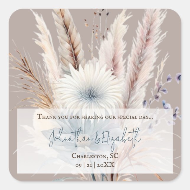 Winter Boho Gastgeschenk Hochzeit | Beige Quadratischer Aufkleber (Vorderseite)