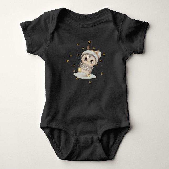 Winter Boho Pinguin mit Stars Baby Bodysuit Strampler (Vorderseite)