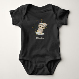 Winter Boho Pinguin mit Sternen und Namen Baby Bod Strampler