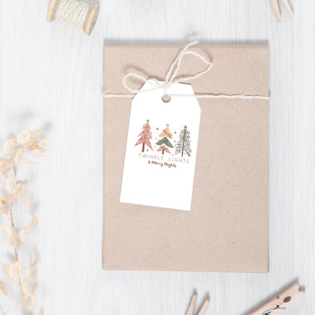 Winter Boho Twinkle Lichter Bäume Weihnachten Geschenkanhänger (Von Creator hochgeladen)