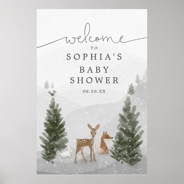 Winter Boho Woodland Baby Shower Foam Board Sign Poster (Vorne)