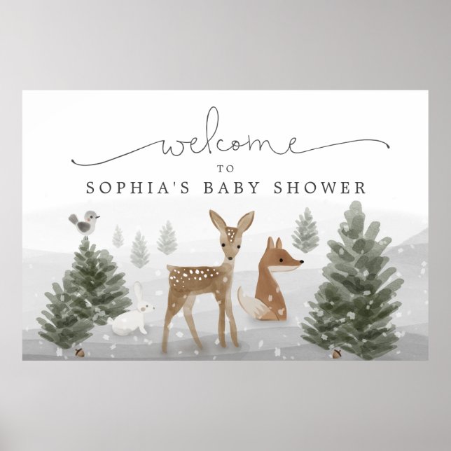 Winter Boho Woodland Baby Shower Poster Sign (Vorne)